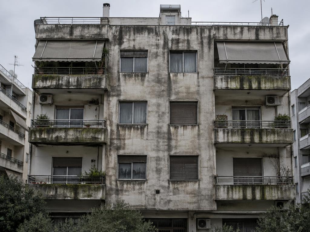 Καθαρισμός πρόσοψης πολυκατοικίας — πριν